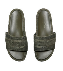Christian Dior D-Way Oblique Denim Khaki Platform Slides Sandals Size 39