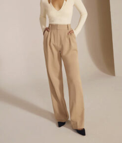 Favorite Daughter NWT The Favorite Pant Beige Pleated High Rise Wide Leg Pants 14 NEW