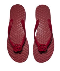 GUCCI GG Marmont Red Chevron Thong Flat Sandals Size 39