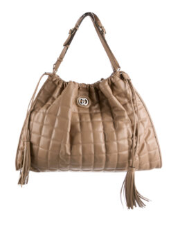 GUCCI Deco Large Camelia Beige Quilted Leather Hobo Tote Chain Shoulder Bag