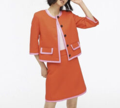 J. Crew NWT Orange & Pink Matelasse Portfolio Jacket & Skirt 2 Piece Suit Size 8