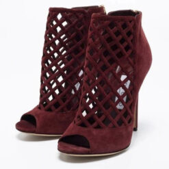 Jimmy Choo Drift Burgundy Suede Lattice Cutout Heels Booties Size 38.5