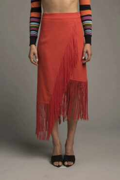 Le Superbe NWT Fringe With Benefits Terracotta Midi Skirt Size 0 NEW $355