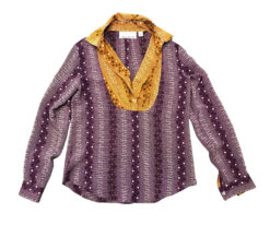 Robert Graham Printed Silk Satin Long Sleeve Collared Top Blouse Size Small