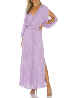 SUNDRESS Laura Roma Lavender Sequin V-Neck Long Sleeve Smocked Maxi Dress XS/S