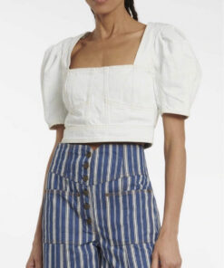 Ulla Johnson NWT Renee Whitewash Denim Puff Sleeve Top Blouse Size 2 NEW $355