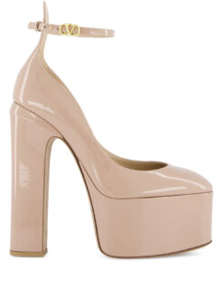 Valentino Garavani Tan-Go 155 Nude Patent Leather Ankle Strap Platform Heels Pumps 39