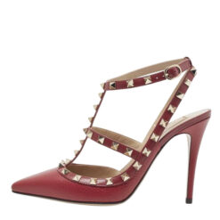 Valentino Garavani NIB Rockstud Red Leather Ankle Strap Caged Heels Pumps 39