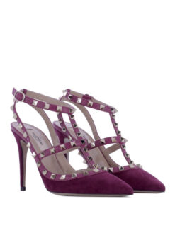 Valentino Garavani NIB Camelia Suede Rockstud Caged Ankle Strap Heels Pumps 40