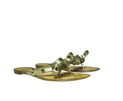 Valentino Garavani Gold PVC Jelly Rockstud Thong Bow Flat Sandals Shoes 38