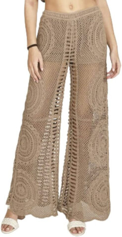 Vintage Havana Cocoa Brown Crochet High Rise Wide Leg Pants Size Small