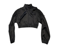ZARA NWT Black Satin Full Zip Ruched Sleeve Bomber Jacket Size Small
