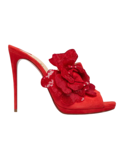 Christian Louboutin NIB Submuline 120 Coral Suede Paillette Heels Mules Sandals 39.5