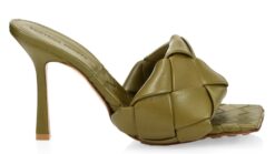 Bottega Veneta Olive Green Quilted Woven Leather LIDO Mules Heels Sandals 40.5