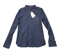 Theory NWT Women's Navy Classic Stretch Cotton Fitted Shirt Top Blouse Small NEW