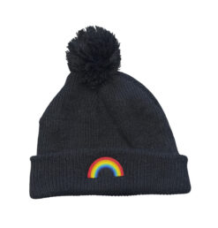 Aviator Nation Black Rainbow Fur Pom Pom Beanie Cap Hat One Size
