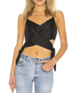 Alexander Wang Black Silk Side Tie V-Neck Tank Top Blouse Size 2