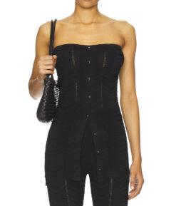 Devon Windsor NWT Tiffany Black Knit Strapless Button Front Top Blouse Medium $220