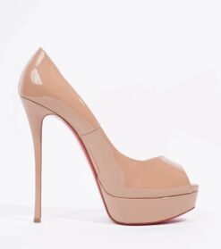 Christian Louboutin NIB Fetish Nude Patent Peep Toe Platform Heels Pumps 40 NEW