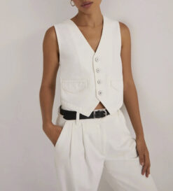 Favorite Daughter Poppy Geneva White V-Neck Vest Top Blouse Small $188