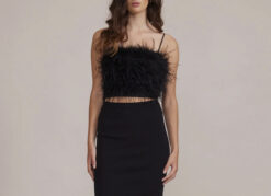 Lucy Paris Molly Black Feather Square Neck Tank Top Blouse Large