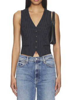 Rag & Bone NWT Priya Navy Pinstripe Ponte Vest Top Blouse Large $278