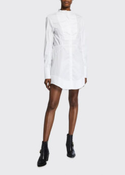 Rag & Bone NWT Victorine White Poplin Collarless Long Sleeve Shirt Dress Large