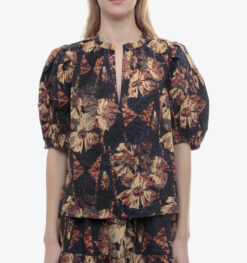 ULLA JOHNSON Tillie Floral Print Cotton Top Blouse Size 0 Blue Brown
