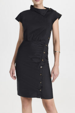 Veronica Beard NWT Arabel Black Mock Neck Ruched Cap Sleeve Dress 0 NEW $498