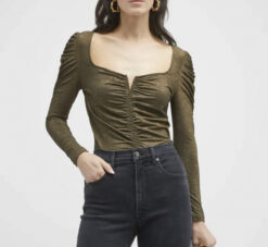 Veronica Beard NWT Priyanka Top Bronze Ruched Long Sleeve Blouse XS NWT $248