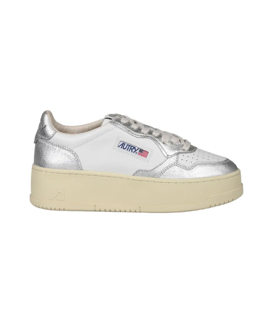 Autry Medalist White & Silver Metallic Platform Casual Sneakers Shoes Size 40