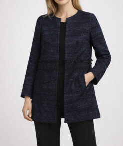 WEILL Metallic Tweed Lesage Collarless Long Coat Size 44/12