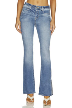 L'Agence Abilene High Rise Baby Boot Slit Jeans Alamo Blue Stretch Denim 24 $275