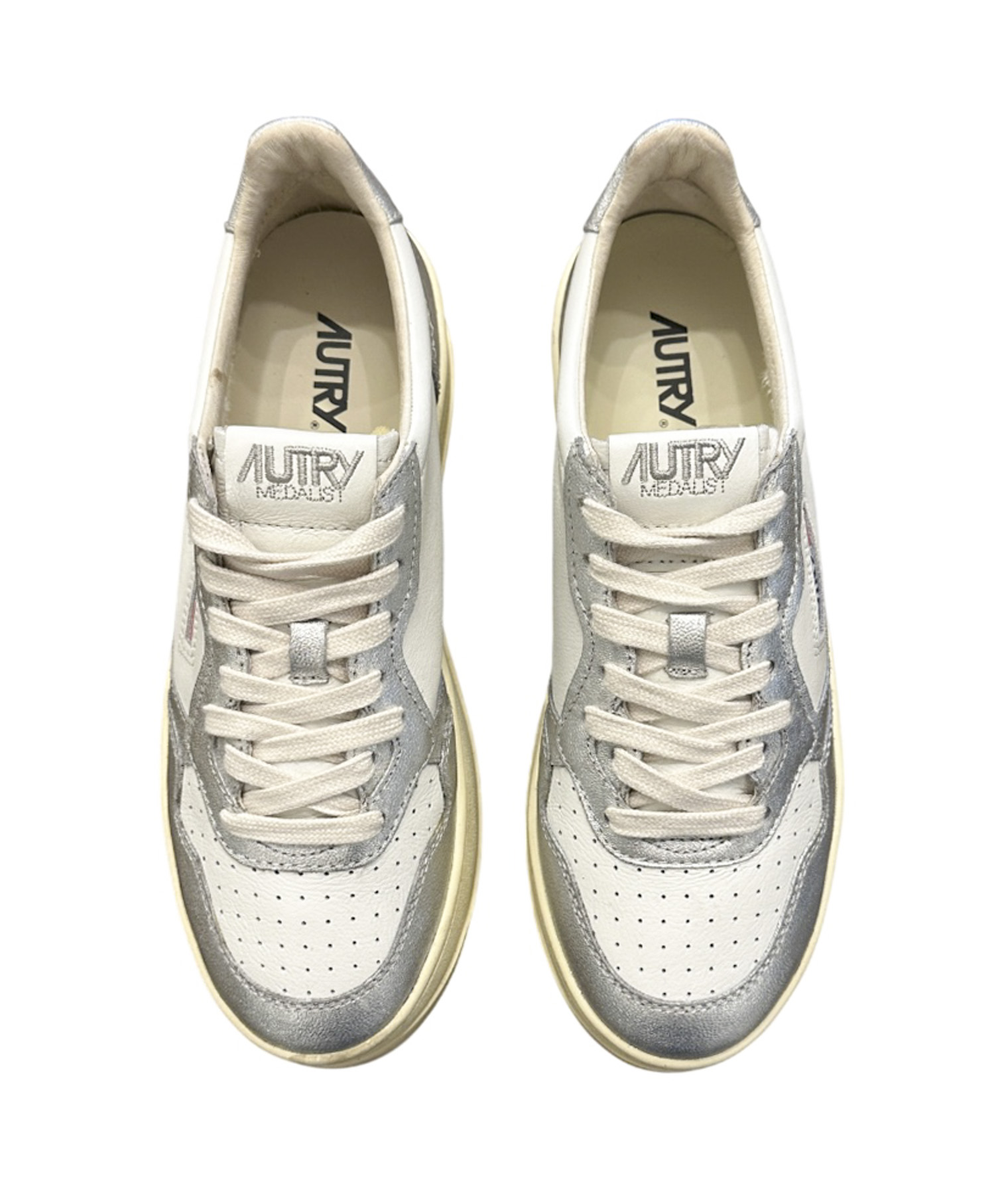 Autry Medalist White & Silver Metallic Platform Casual Sneakers Shoes Size 40 - Image 5