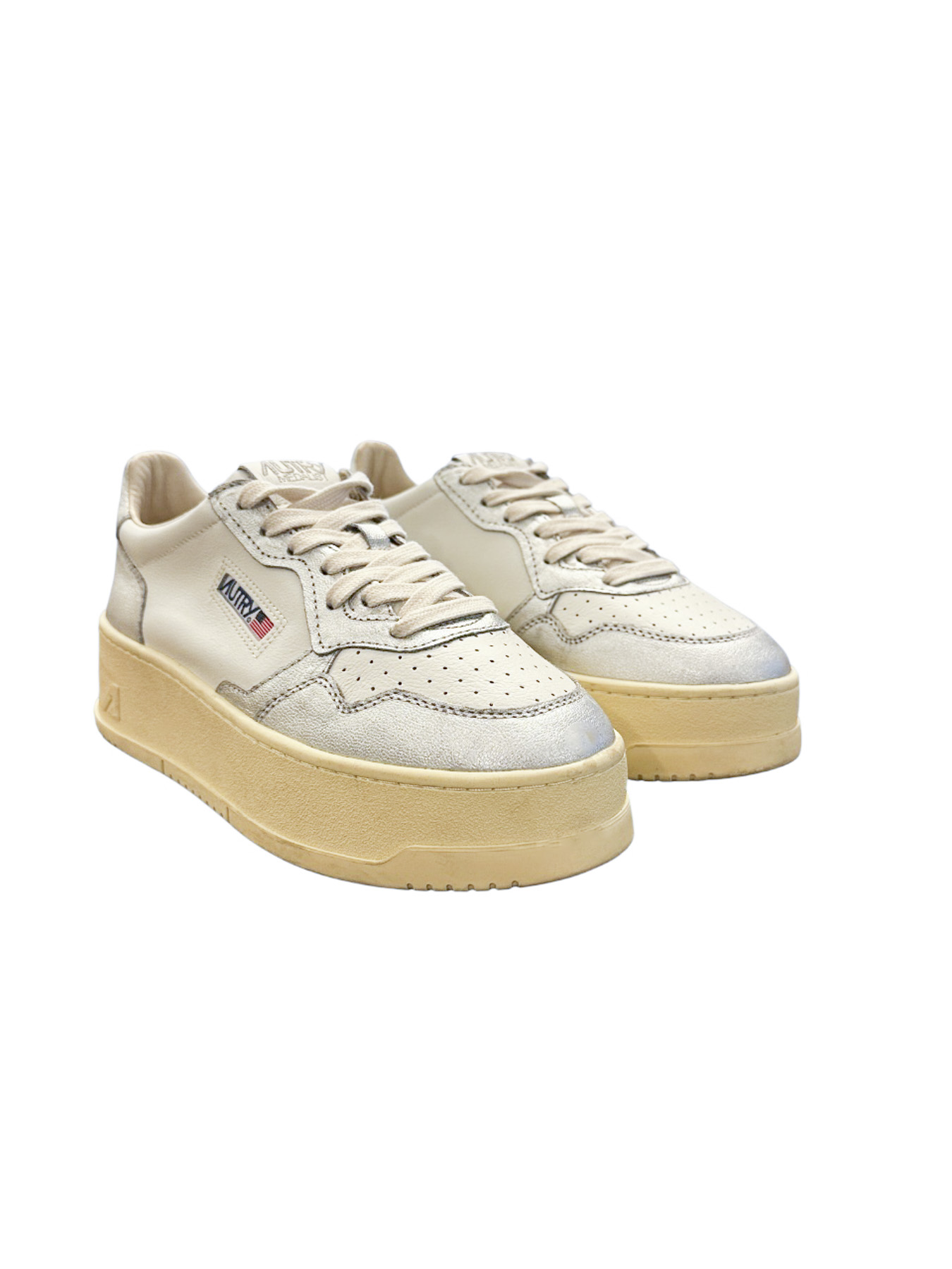 Autry Medalist White & Silver Metallic Platform Casual Sneakers Shoes Size 40 - Image 3