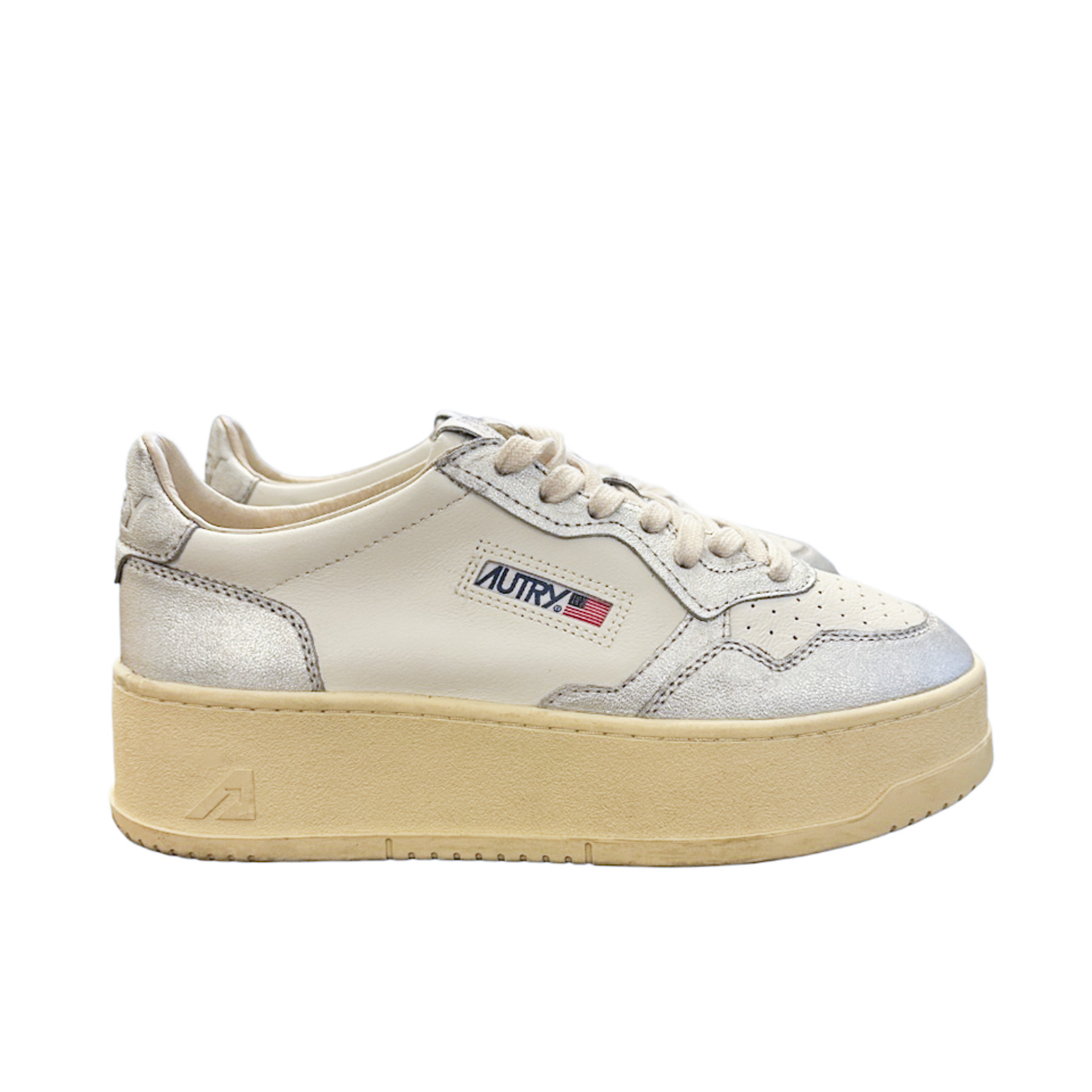 Autry Medalist White & Silver Metallic Platform Casual Sneakers Shoes Size 40 - Image 2