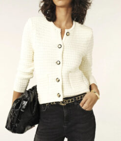Ba&sh NWT Gaspard Off White Tweed Knit Button Up Cardigan Jacket XS $380