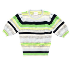 BRODIE Striped Cashmere Knit Crew Neck Short Sleeve Pullover Sweater Size XS