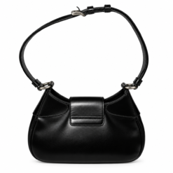 Alternative view of Prada Vintage 1990s Black Brushed Leather Push Lock Shoulder Bag Silver Italy