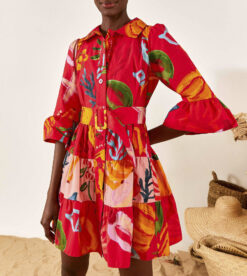 Farm Rio Mixed Fruit Ocean Belted Mini Shirt Dress Size XS