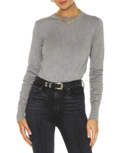 FRAME Luxe Gray Silk Cotton Knit Crew Neck Ruched Sleeve Pullover Sweater XS