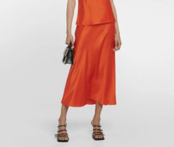 FRAME Orange Silk Satin Midi Skirt Size XS NEW $400