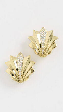 Julietta Gold Metal Shell Crystal Accent Large Clip On Earrings