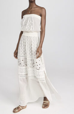 Ramy Brook Lucia White Embroidered Strapless Side Slit Coverup Maxi Dress Medium