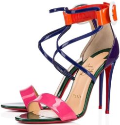 Christian Louboutin NIB Choca 100 Color Block Patent Stiletto Heels Sandals Size 38.5
