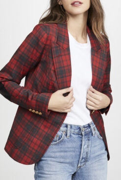 Smythe Patch Pocket Duchess Blazer Wool Jacket Size 8 Red Tartan Plaid $895