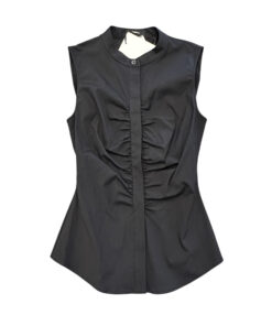 Theory NWT Black Ruched Fitted Stretch Cotton Shirt Top Blouse XS NEW $225