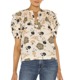 ULLA JOHNSON Mari Beige Floral Print Cotton Top Blouse Size 0 Women's