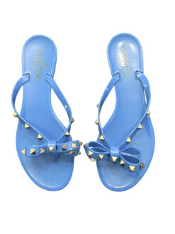 Valentino Garavani Blue PVC Jelly Rockstud Thong Bow Flat Sandals Shoes 38