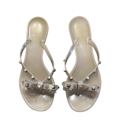 Valentino Garavani Nude PVC Jelly Rockstud Thong Bow Flat Sandals Shoes 38